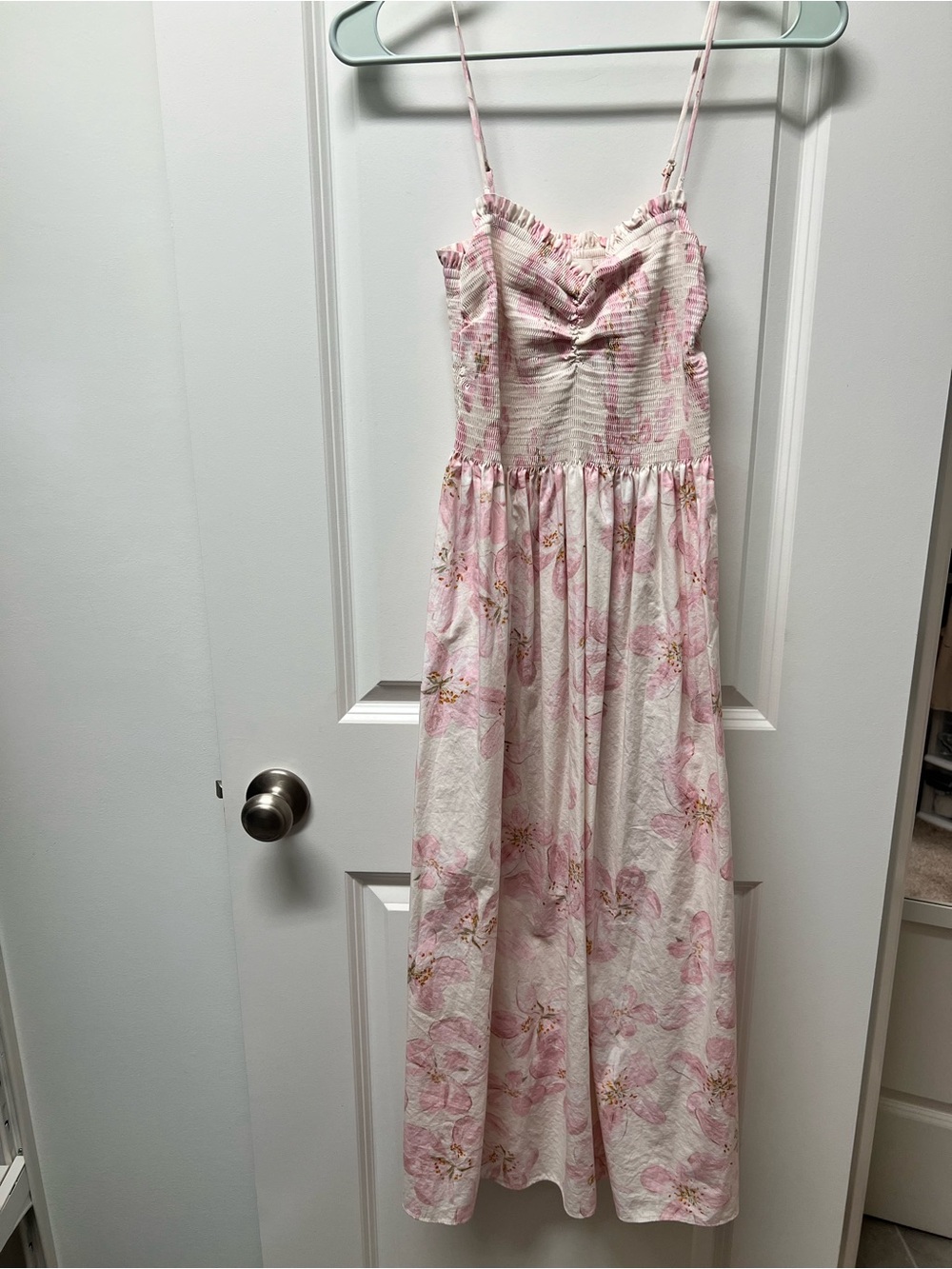 H&M Pink Floral Maxi Dress with Smocked Bodice